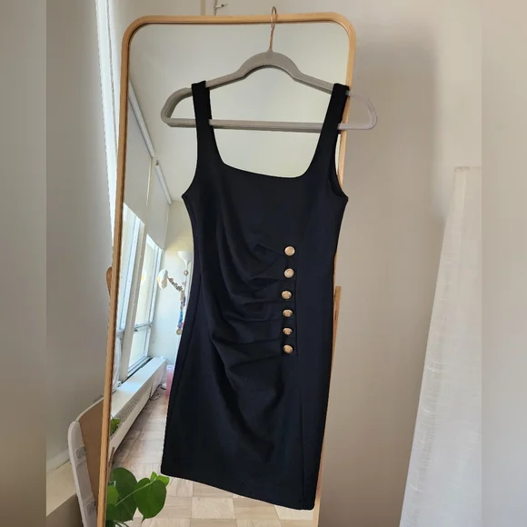Zara | Dresses | Zara Black Bodycon Dress With Gold Buttons | Poshmark